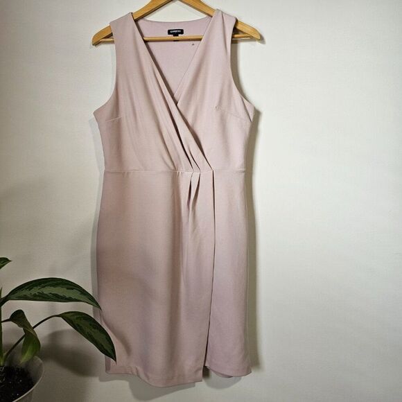 EUC EXPRESS BLUSH PINK V SURPLICE NECK TULIP STYLE MIDI DRESS SIZE LARGE - Picture 1 of 15